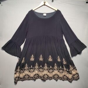One A Whimsigoth Empire Waist Babydoll Dress Women XL Black Bell Sleeve Lace